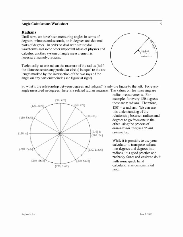 Radians to Degrees Worksheet Elegant Anglecalc