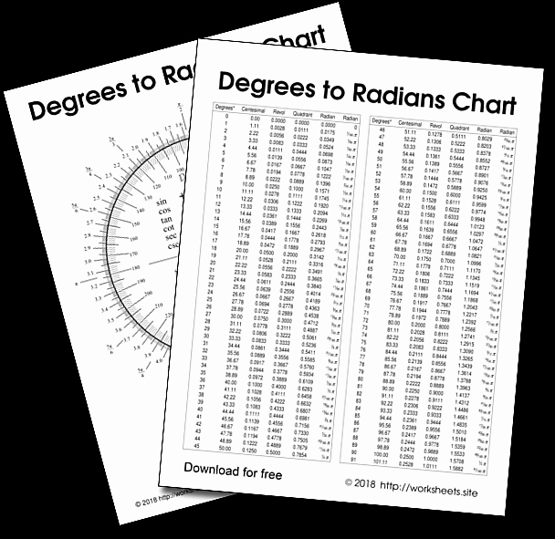 Radians to Degrees Worksheet Fresh Degrees to Radians Chart