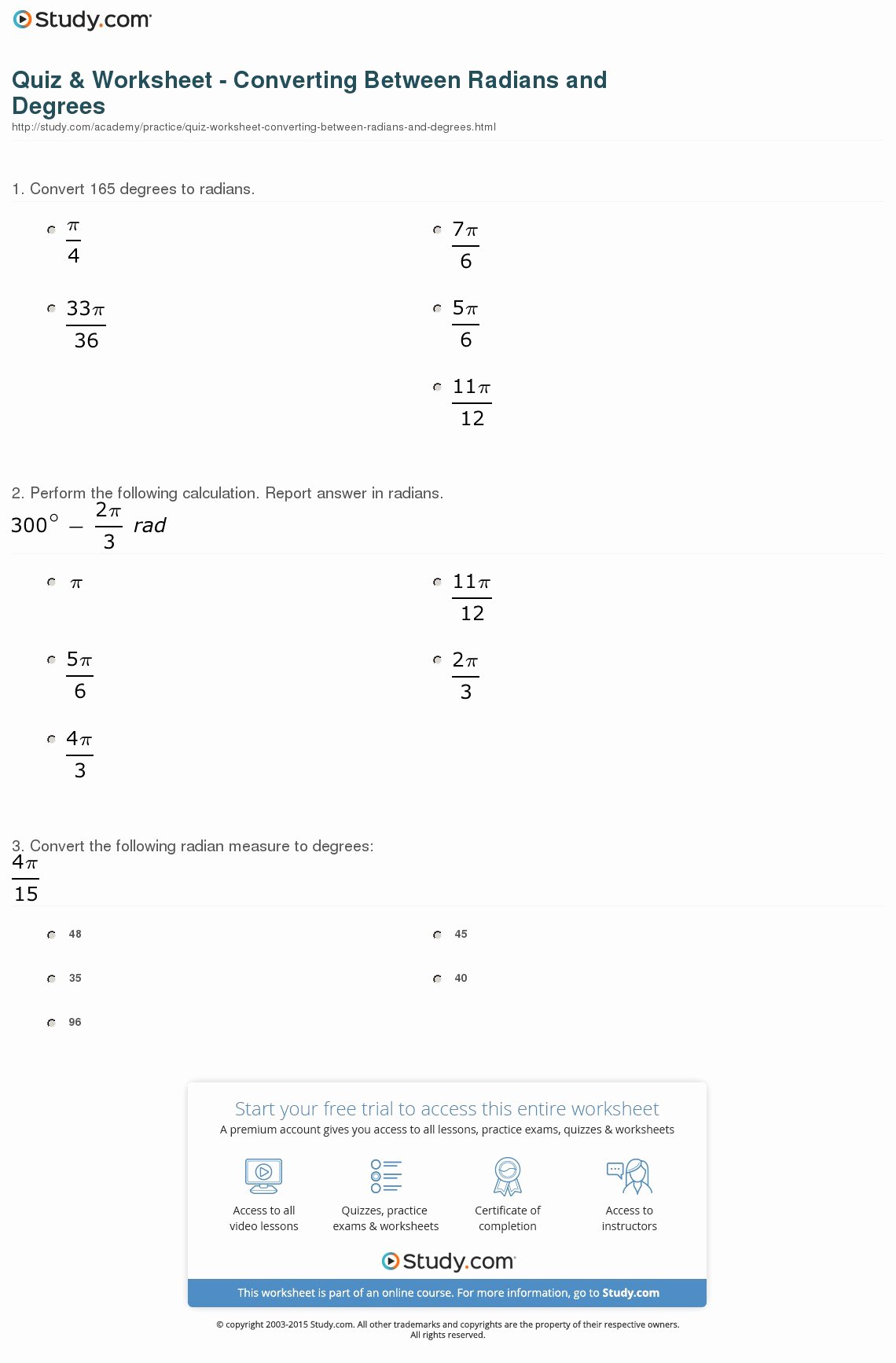 50 Radians to Degrees Worksheet Chessmuseum Template Library