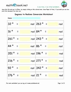 Radians to Degrees Worksheet Unique Degrees to Radians Conversion Worksheet 5th 6th Grade