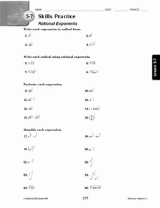 Radical and Rational Exponents Worksheet Inspirational 5 7 Skills Practice Rational Exponents 9th 10th Grade