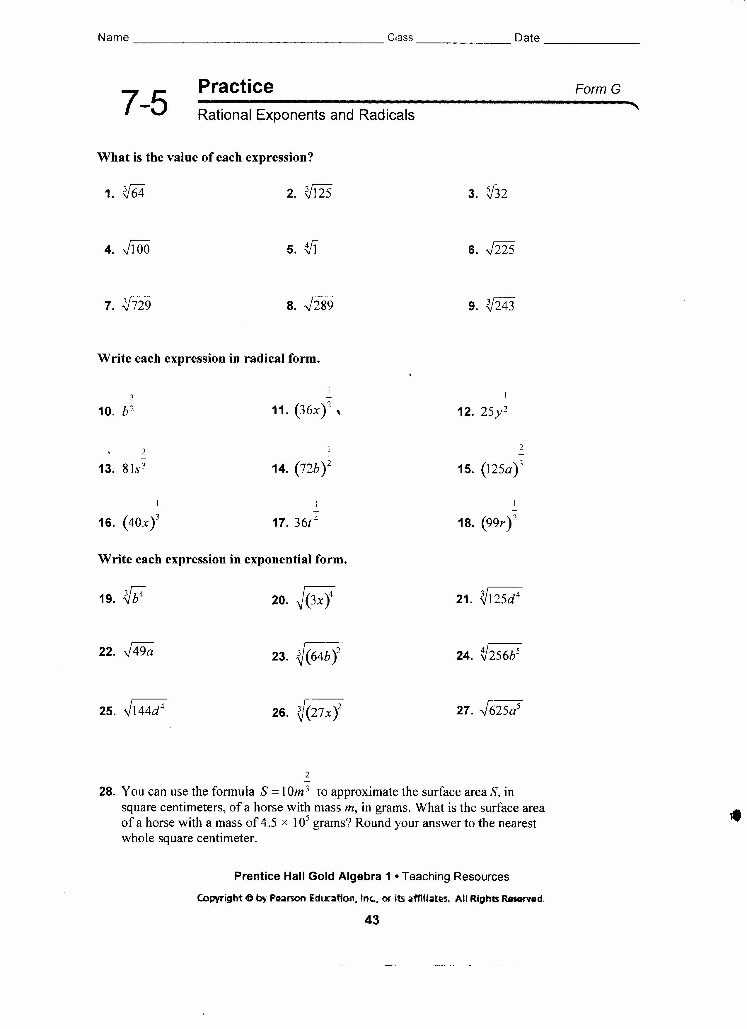 50 Radical And Rational Exponents Worksheet