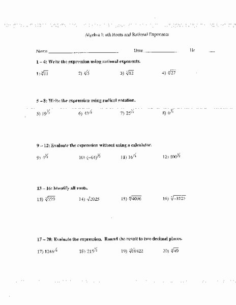 Radicals and Rational Exponents Worksheet Best Of Nth Roots and Rational Exponents Worksheet for 11th 12th