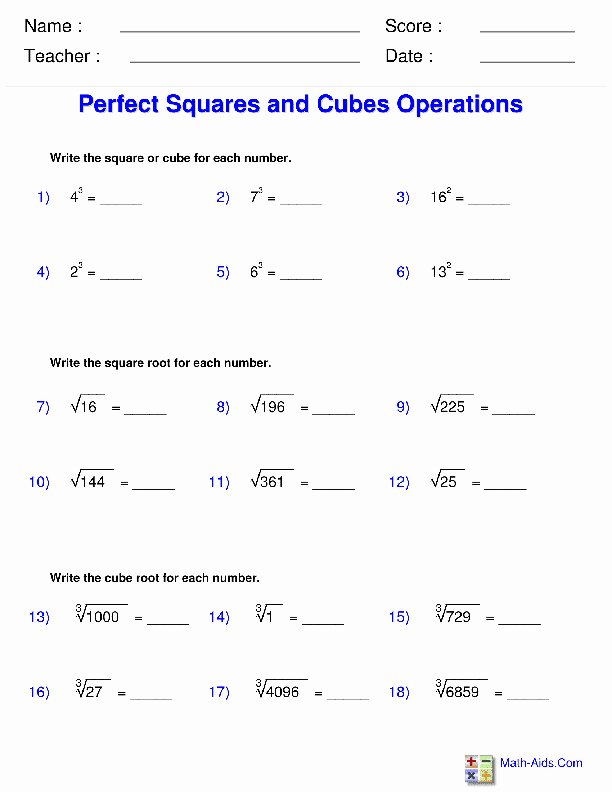 Radicals and Rational Exponents Worksheet Best Of Perfect Squares Worksheet
