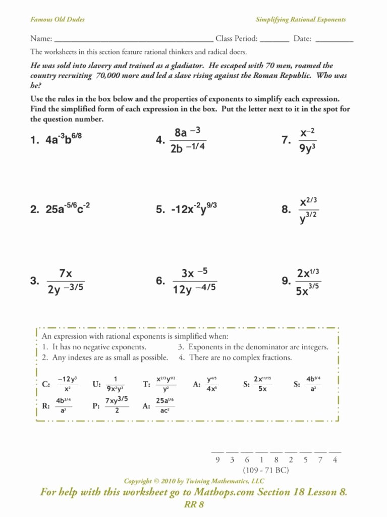 Radicals and Rational Exponents Worksheet New Downloadable Template Of Rr Simplifying Rational Exponents