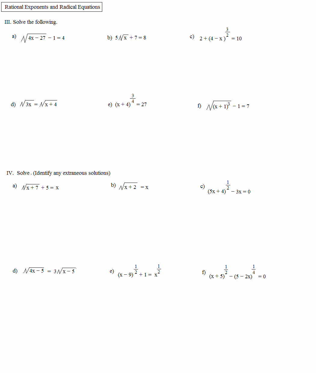Radicals and Rational Exponents Worksheet New Math Plane Rational Exponents and Radical Equations