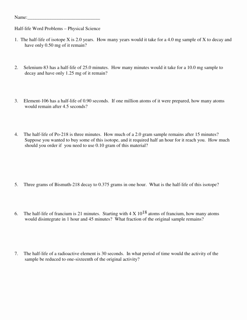 Radioactive Decay Worksheet Answers Awesome Half Life Calculations Worksheet Answers