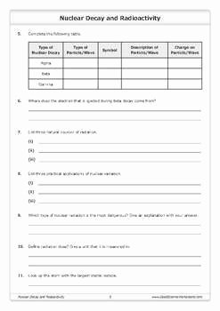 Radioactive Decay Worksheet Answers Lovely Nuclear Decay and Radioactivity [worksheet] by Good