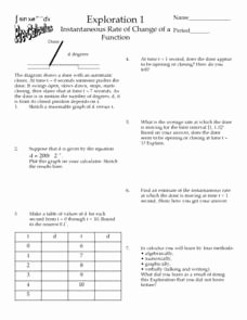 Rate Of Change Worksheet Awesome Exploration 1 Instantaneous Rate Of Change Function 11th