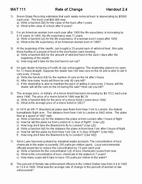 Rate Of Change Worksheet Awesome Rate Of Change Worksheet for 8th 10th Grade