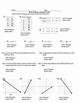 Rate Of Change Worksheet Fresh Rate Of Change and Initial Value Of Linear Functions