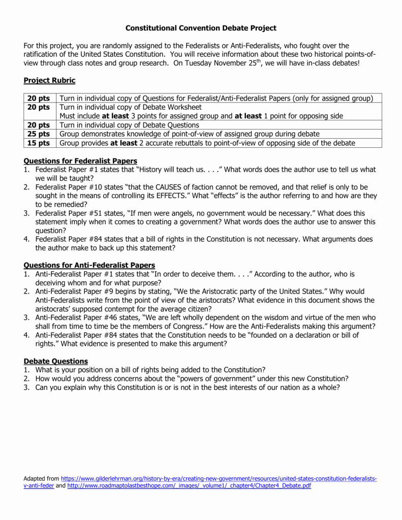 Ratifying the Constitution Worksheet Answers Best Of Federalist and Anti Federalist Worksheet Answers