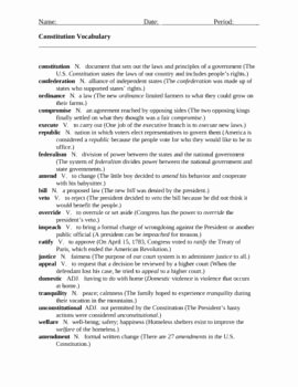 Ratifying the Constitution Worksheet Answers Elegant Constitution Vocabulary Practice Worksheet