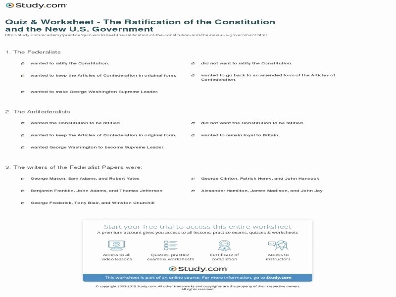 Ratifying the Constitution Worksheet Answers Elegant Ratifying the Constitution Worksheet Answers Free