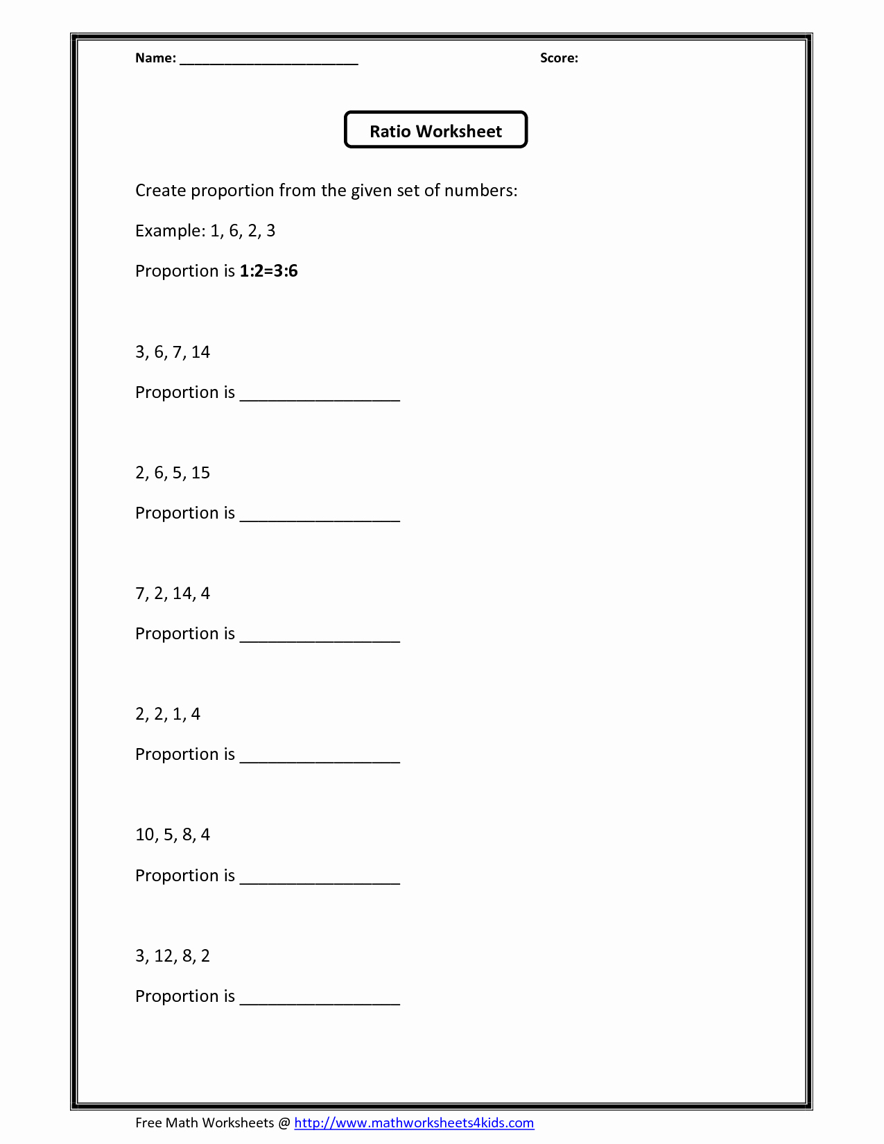 Ratio and Proportion Worksheet Fresh 10 Best Of Percent Proportion Worksheets 6th