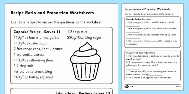 Ratio and Proportion Worksheet Inspirational Recipes Ratio and Proportion Worksheet Ratio and