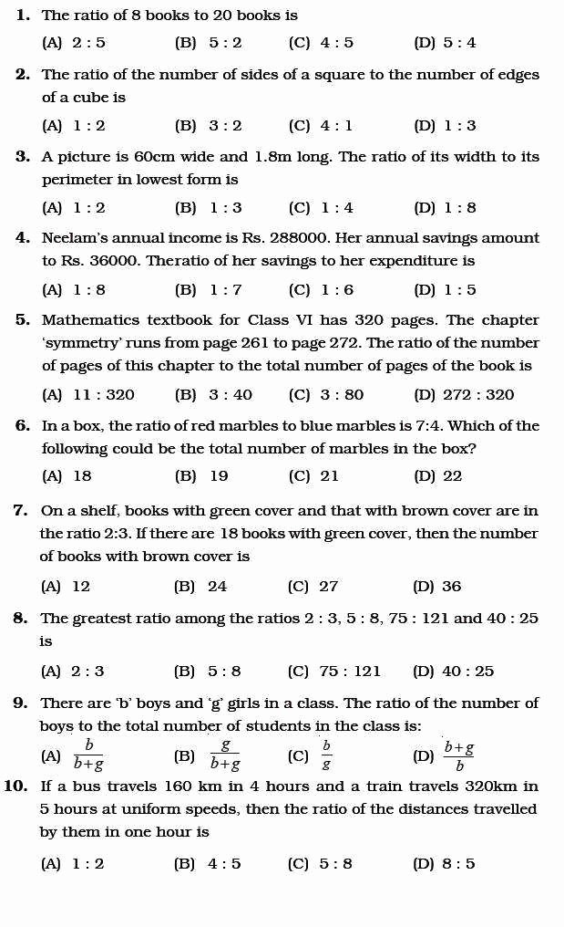 Ratio And Proportion Printable Worksheet