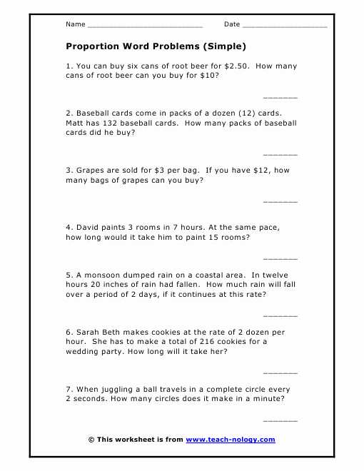 Ratio and Proportion Worksheet Pdf Awesome Proportion Word Problems Simple