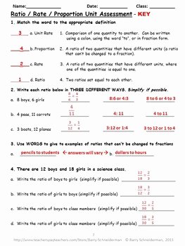 Ratio and Proportion Worksheet Pdf Awesome Ratio Rate and Proportion Unit assessment by Barry
