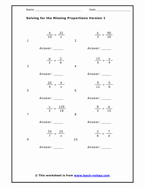 Ratio and Proportion Worksheet Pdf Elegant solving for the Missing Proportions