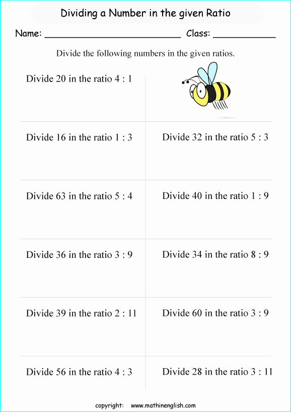 Ratio and Proportion Worksheet Pdf Inspirational Divide the Following Basic Numbers In the Given Ratios
