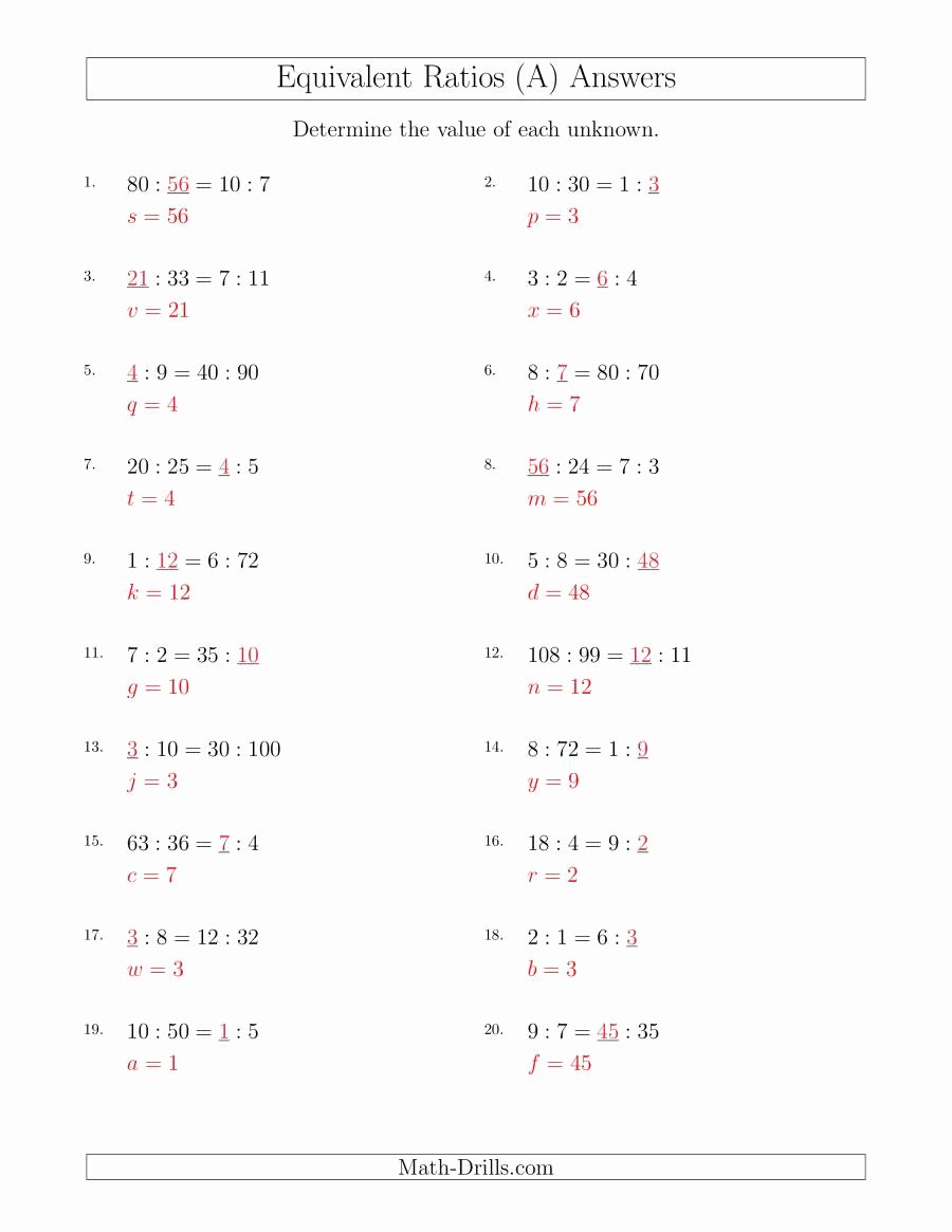 Ratio and Proportion Worksheet Pdf Lovely Equivalent Ratios with Variables A