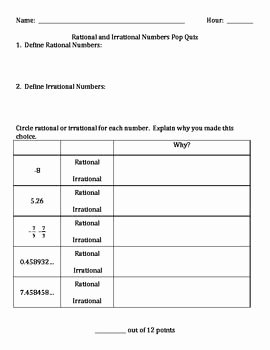 Rational and Irrational Numbers Worksheet Elegant Identifying Rational and Irrational Numbers Quiz