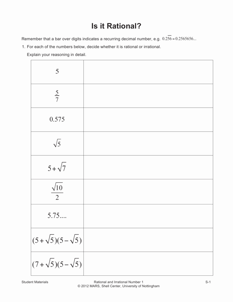 Rational and Irrational Numbers Worksheet Fresh Rational and Irrational Numbers Worksheets the Best