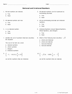 Rational and Irrational Numbers Worksheet Inspirational Rational and Irrational Numbers Grade 8 Free Printable