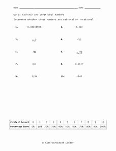 Rational and Irrational Numbers Worksheet Unique Rational and Irrational Numbers Worksheet for 8th 9th