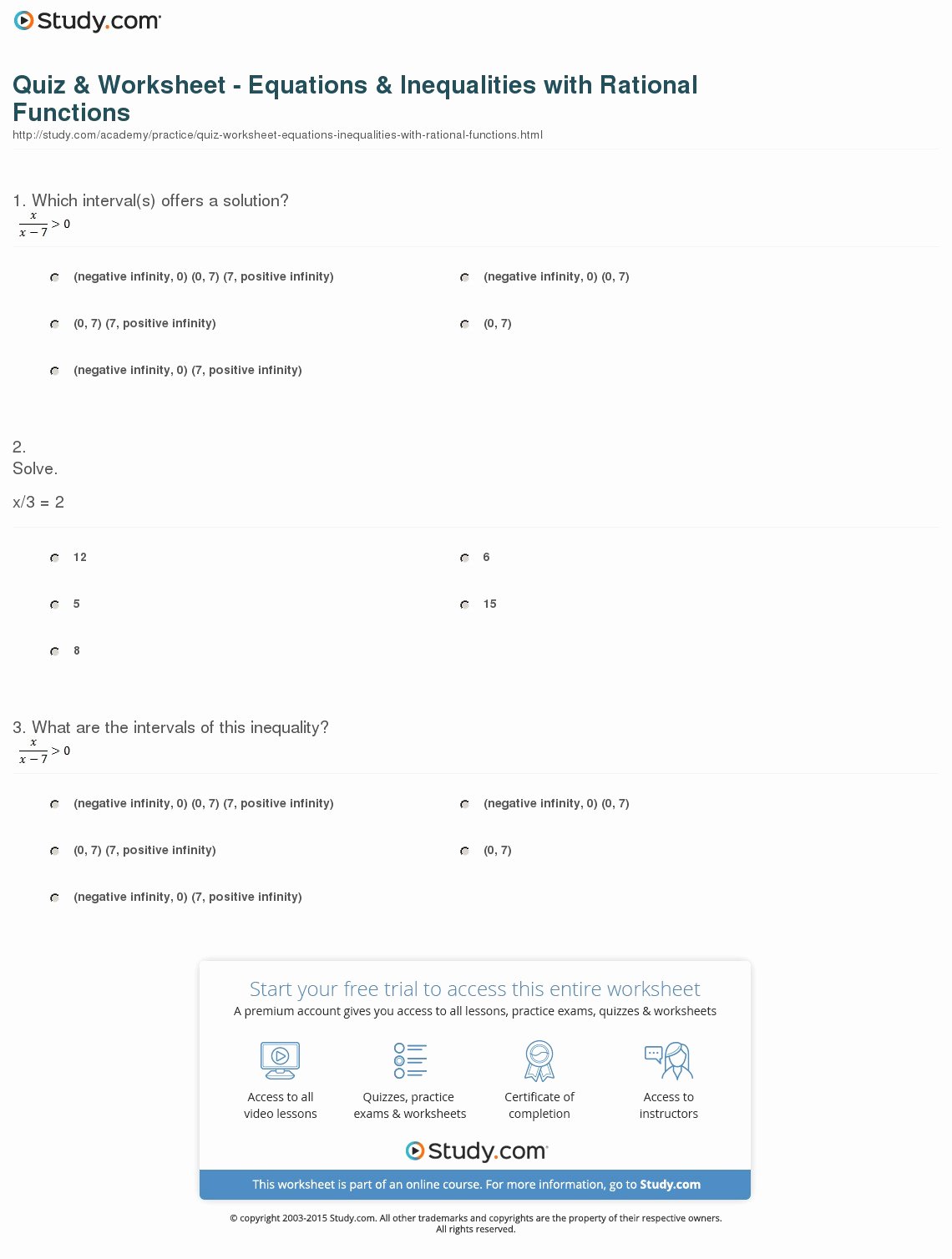 Rational Equations Word Problems Worksheet Fresh Quiz &amp; Worksheet Equations &amp; Inequalities with Rational