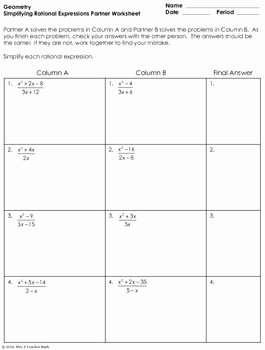 Rational Expressions Worksheet Answers Awesome Rational Expressions Partner Worksheet
