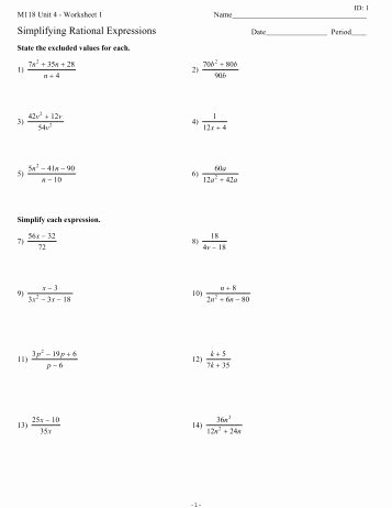 Rational Expressions Worksheet Answers Awesome Simplifying Rational Expressions Worksheets Free