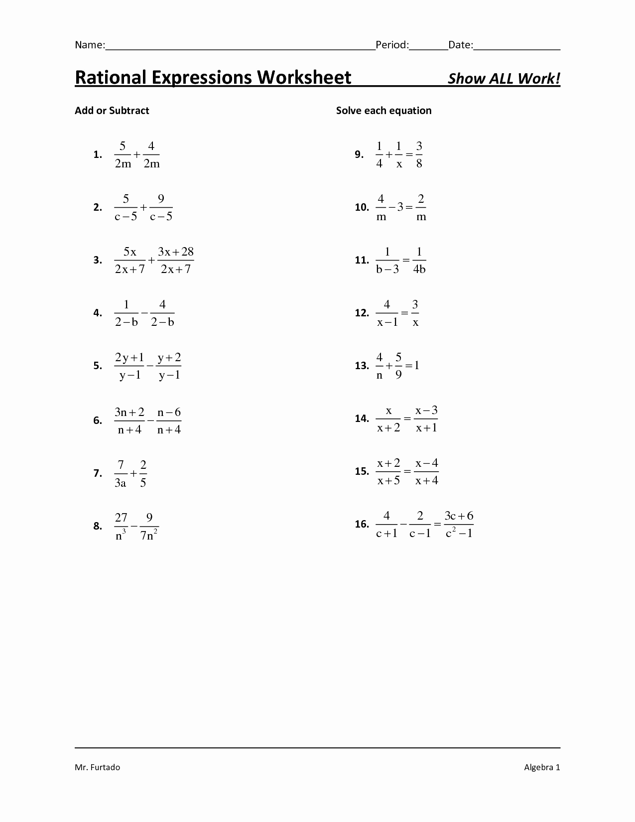 Rational Expressions Worksheet Answers Elegant 11 Best Of solving Equations Addition and