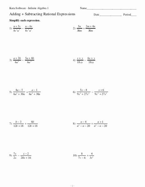 Rational Expressions Worksheet Answers Fresh Adding and Subtracting Rational Expressions Worksheets
