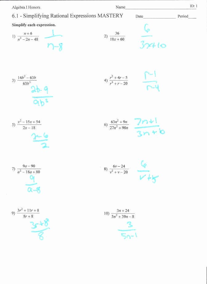 Rational Expressions Worksheet Answers Lovely Simplifying Algebraic Expressions Worksheet