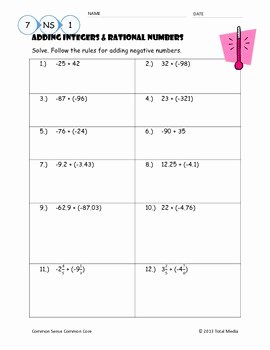 Rational Irrational Numbers Worksheet Awesome Adding Integers &amp; Rational Numbers Worksheet by April