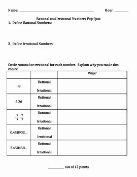 Rational Irrational Numbers Worksheet Lovely Identifying Rational and Irrational Numbers Quiz by