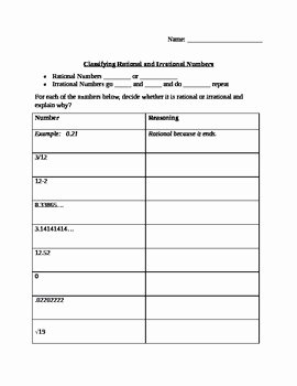 Rational and Irrational Numbers Worksheet