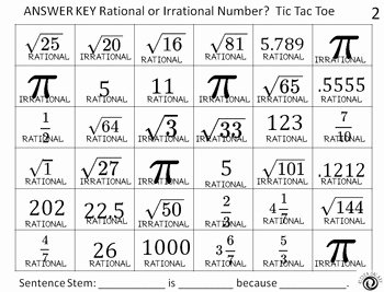 Rational vs Irrational Numbers Tic Tac Toe Game