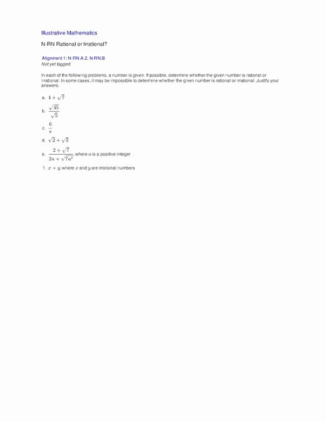 Rational or Irrational Worksheet Lovely Use Properties Of Rational and Irrational Numbers High