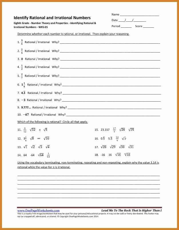 Rational Vs Irrational Numbers Worksheet New Rational and Irrational Numbers Worksheet