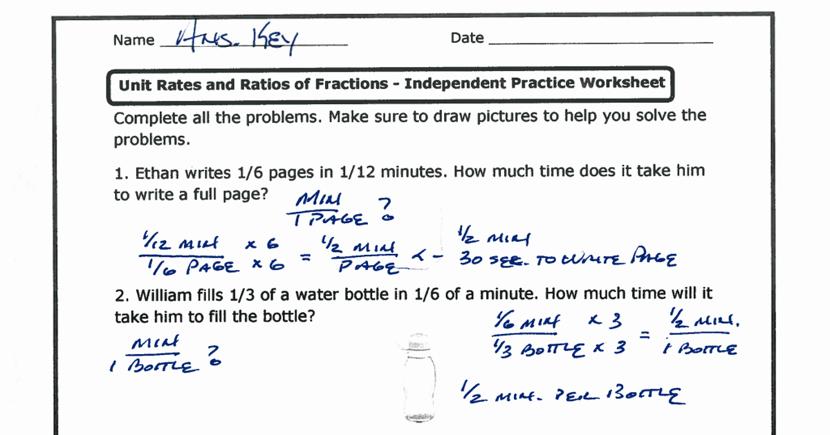 Ratios and Rates Worksheet Lovely Unit Rates and Ratios Of Fractions Independent Practice