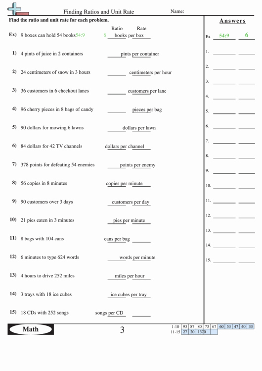 Ratios and Rates Worksheet New Finding Ratios and Unit Rate Worksheet Printable Pdf
