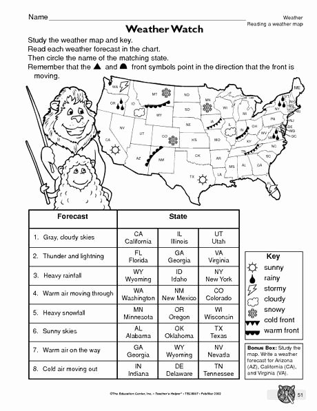 Reading A Map Worksheet Awesome Reading A Weather Map