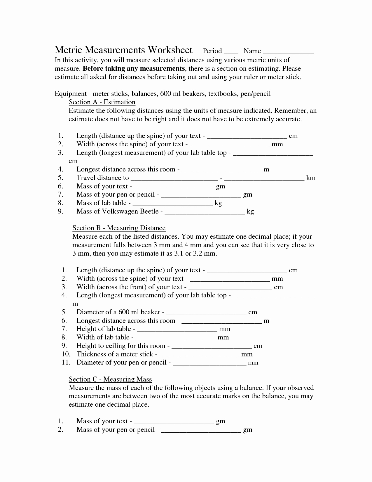 47 Reading A Metric Ruler Worksheet