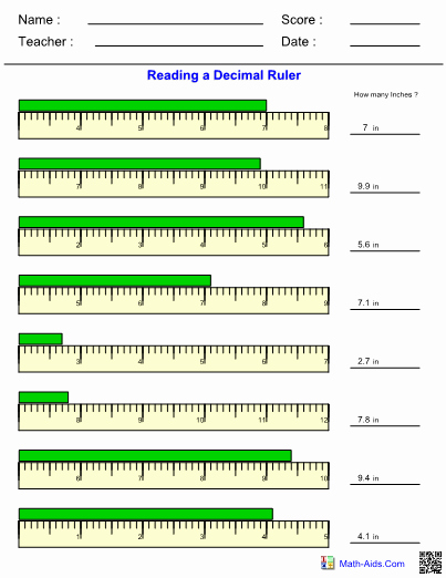 Reading A Ruler Worksheet Pdf New Measurement Decimal Ruler Worksheet