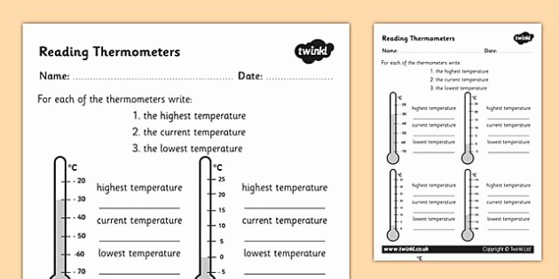 Reading A thermometer Worksheet Unique thermometer Reading Worksheet thermometers Temperatures