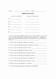 Reading Food Label Worksheet Awesome English Worksheets Read the Food Labels