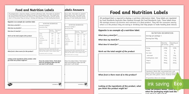 Reading Food Label Worksheet Fresh Food and Nutrition Labels Worksheet Activity Sheet